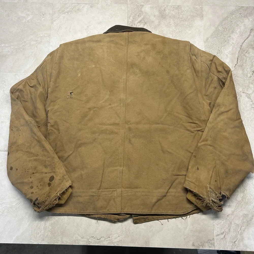 Carhartt J184 CML Arctic Sandstone Duck Jacket Brown Mens Large Distressed Work
